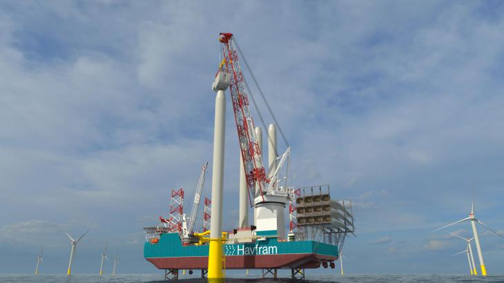 豪氏威马为HAVFRAM新建风电安装船配备3000吨级绕桩式起重机