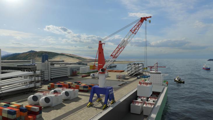 Huisman lanceert 700mt Travelling Quayside Kraan voor handling windturbinecomponenten