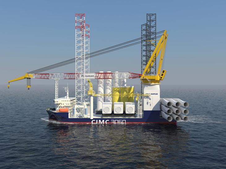 豪氏威马将为中国3060系列海上风电安装平台交付一台2200吨绕桩式起重机